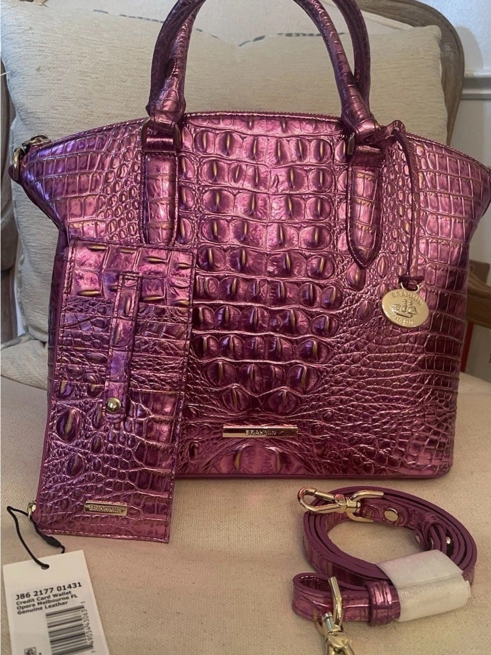 Brahmin Bright Pink Duxbury Satchel In OPERA & Matching CC Wallet NWT - Picture 12 of 15